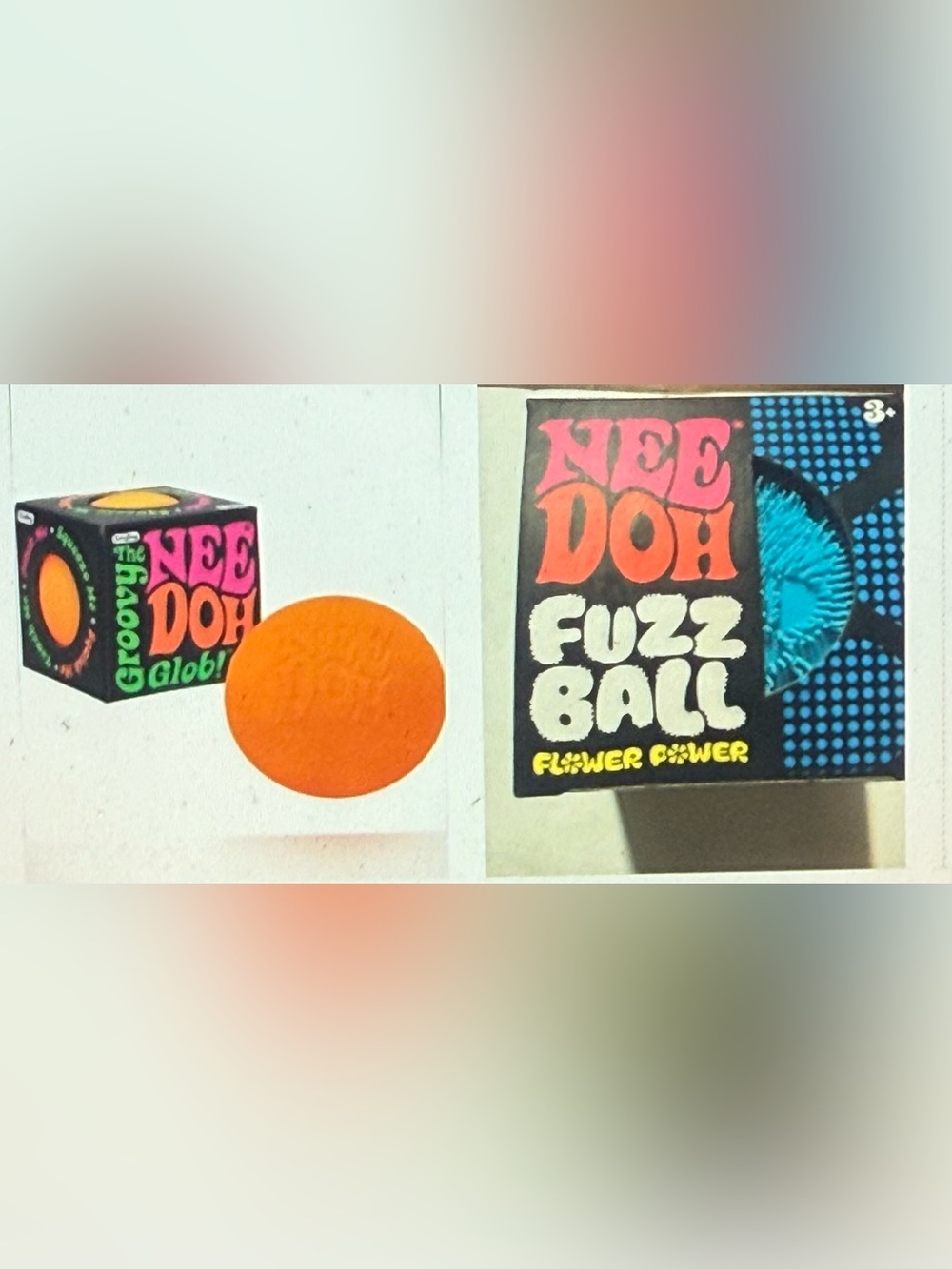 2 NeeDohs Nee Doh Fuzz Ball (blue) & Groovy Glob (orange)
